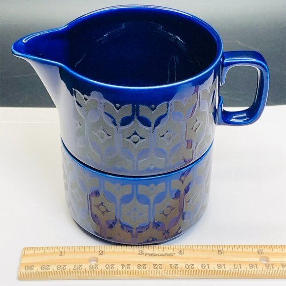 Vintage Hornsea Midnight Blue Heirloom Creamer Open Sugar Set Midcentury Kitchen - Picture 9 of 10